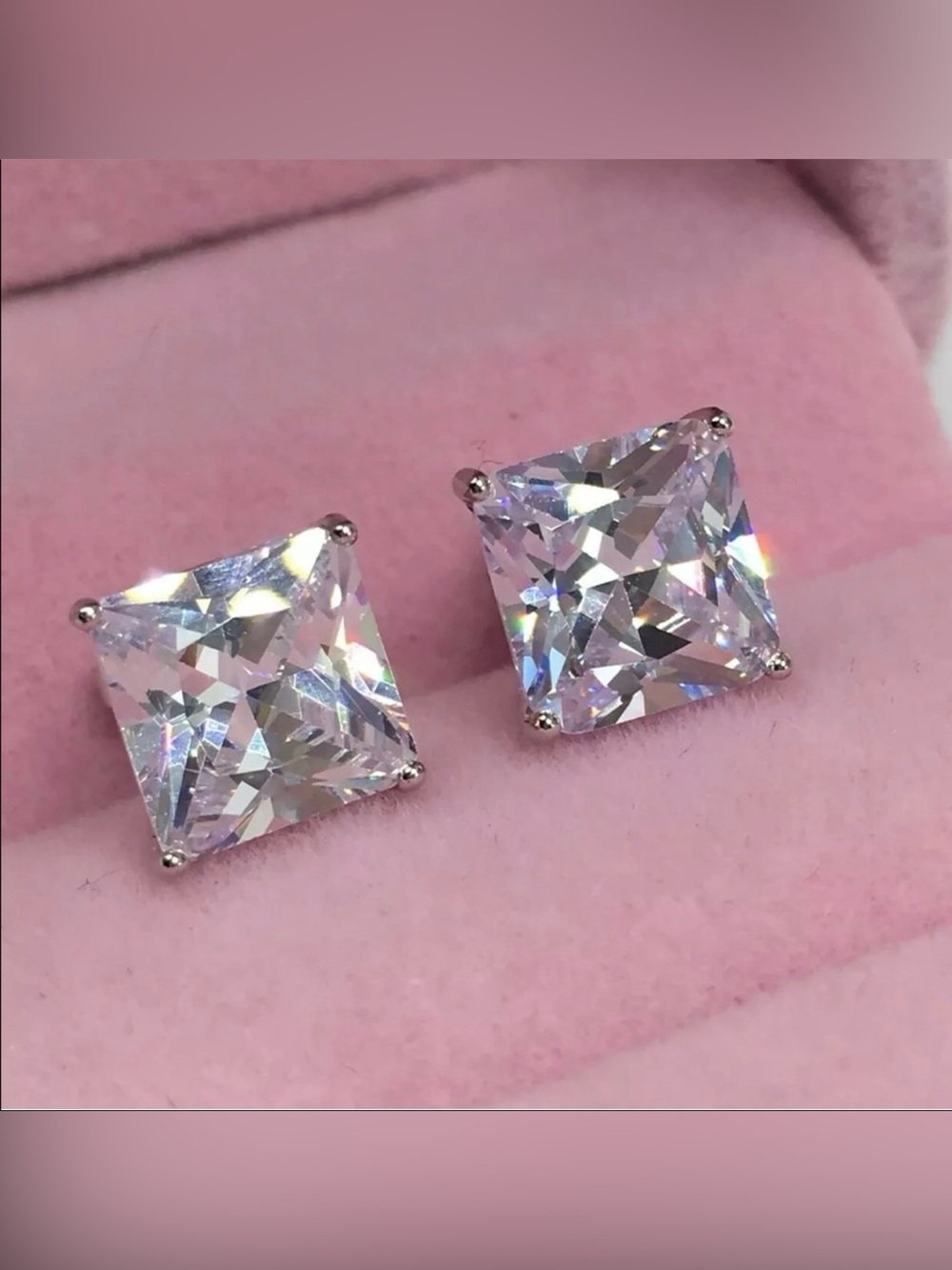14k white gold diamond 3 CT stud earrings princess cut